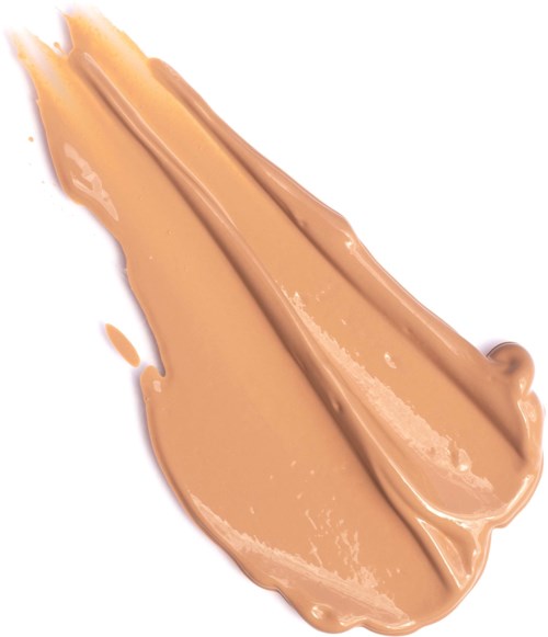 Ett tjockt lager av beige vätska, slät och krämig, utbredd på en vit yta.