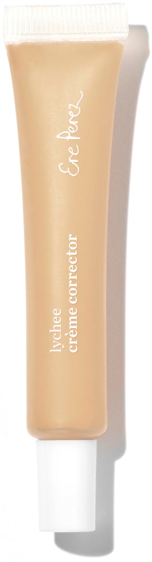 Strakke beige tube met witte dop voor onderoogcorrector. Gelabeld "Secret Perfection" en "Velvet Crème Corrector."