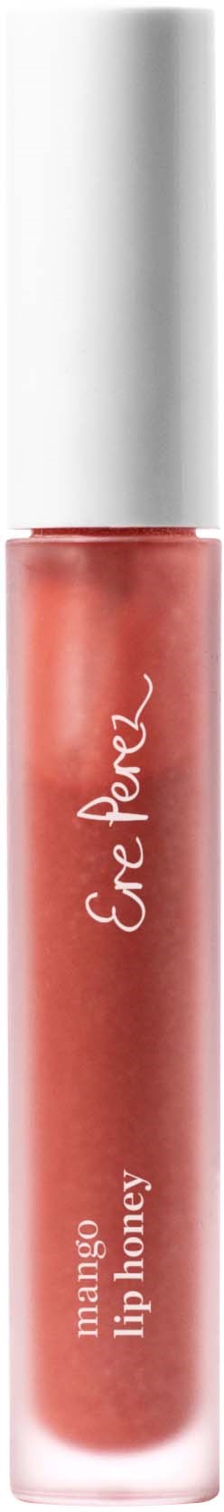 En läppglansrör märkt 'mango lip honey' med vit kork, innehållande rosa gloss.
