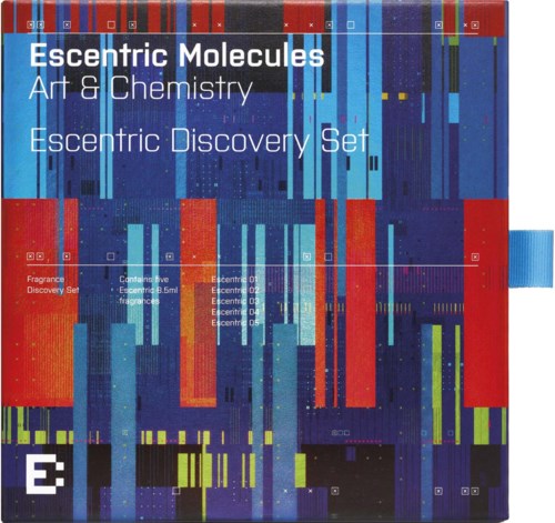 Buntes Cover mit abstrakten Mustern, Text über Moleküle, Kunst, Chemie und Entdeckungsset.