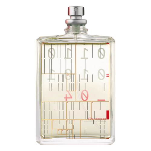 Eine Glas-Parfümflasche mit einer Uhr und roten Markierungen darin, ähnlich einer Mischung aus Uhr und Flasche.