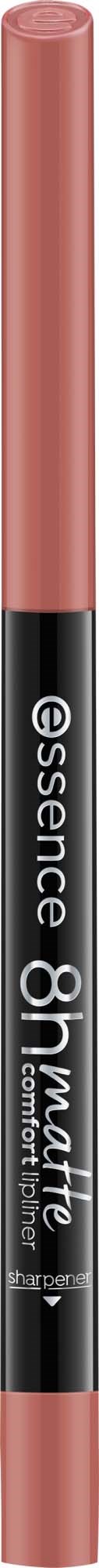 Huulikiiltoputki vaaleanpunaisella värillä ja mustalla etikettiin, jossa lukee 'essence 8h matte lip gloss'