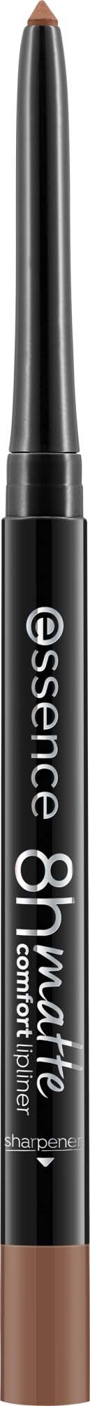 A black eyeliner pencil with a brown tip and white writing, labeled Essence 8h matte.