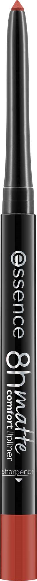 A black and red makeup brush with labeled text says essence 8hr matte.
