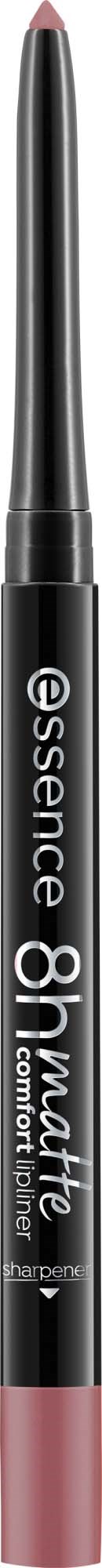 A black felt-tip eyeliner with pinkish tip and white text, labeled essence 8h matte long-lasting.