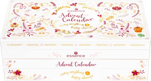 En dekorativ låda med jul- och vinterelement, märkt 'Advent Calendar' från märket Essence.