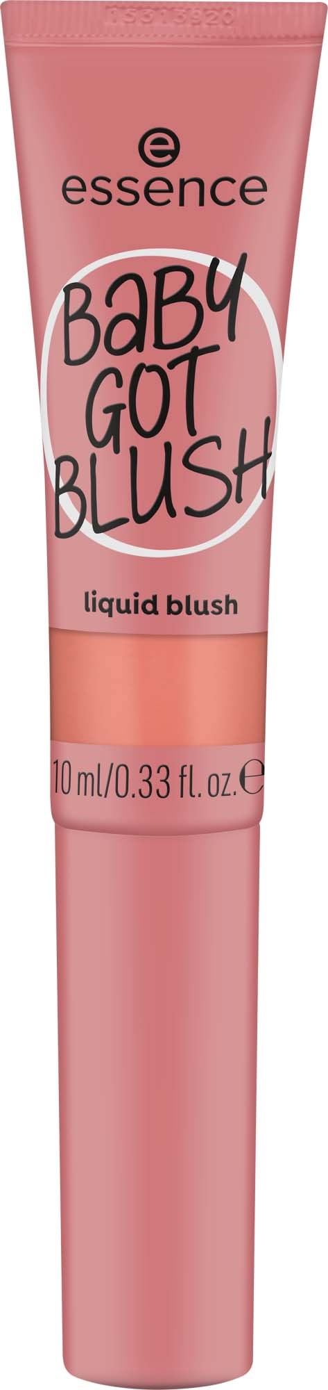 A pink tube of essence liquid blush named Baby Got Blush with a black and pink label.