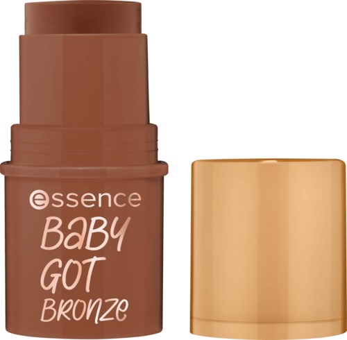 A brown stick with a cap, labeled 'essence Baby Got Bronze'.