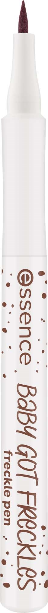 En vit kosmetisk penna med röda prickar och text som lyder 'essence Baby GotFriKels Face & Body'.