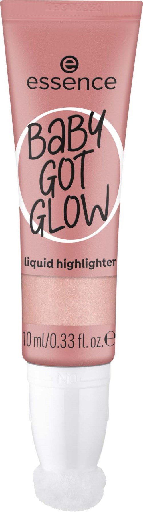 Pink tube of essence liquid highlighter with playful text saying "Baby Got Glow."