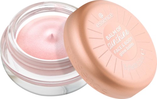 Ein rosa Glow-Balm mit einem rundem, pfirsichfarbenen Deckel und einem durchsichtigen Behälter mit rosafarbener Creme.