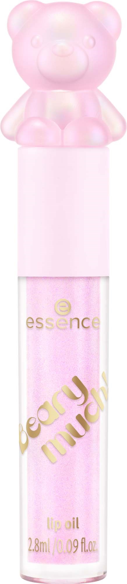 En rosa läppglans med ett björnformat lock och guldtext som säger beauty mood.