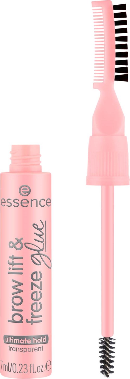 Rosa Augenbrauen-Gel mit Doppelspachtel, eine Seite mit feinen Borsten, andere Seite mit einem Spoolie.