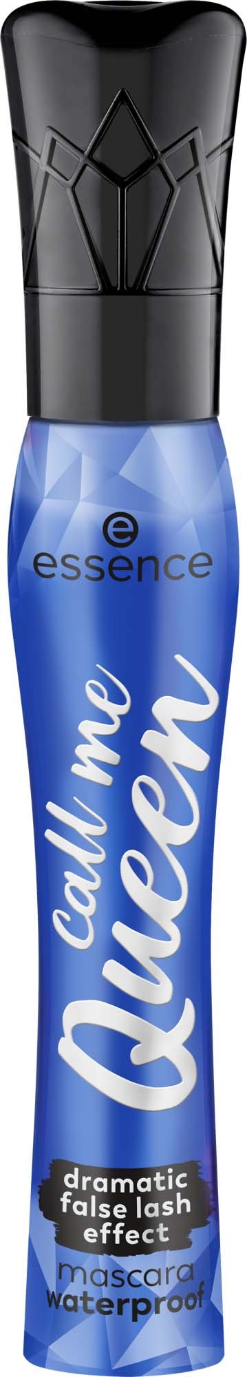Blue mascara tube with white text that says Call me Queen. It is waterproof and creates a dramatic false lash effect.