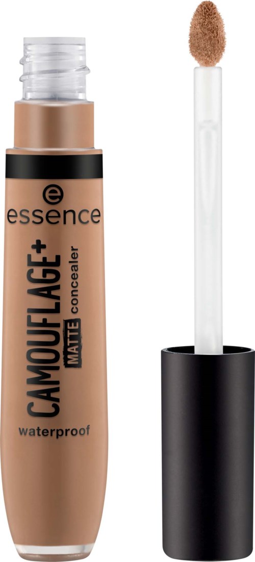 Beige Concealer mit schwarzem Deckel und weißem Applikator. Beschriftung: 'Camouflage Matte Waterproof' von essence.