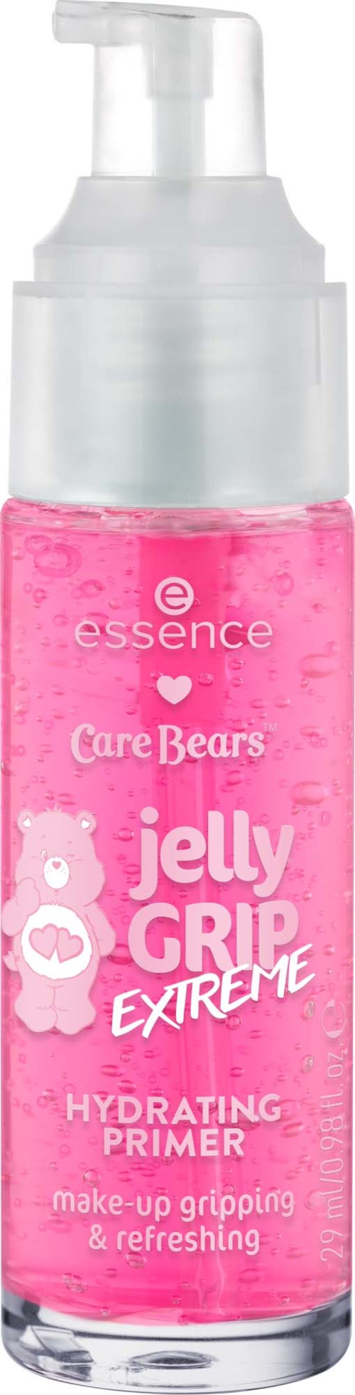 Rosa flaska med pump, märkt Care Bears Jelly Grip Extreme återfuktande primer för make-up.