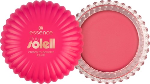 A pink blush in a round container with a decorative scalloped edge and matching pink lid.