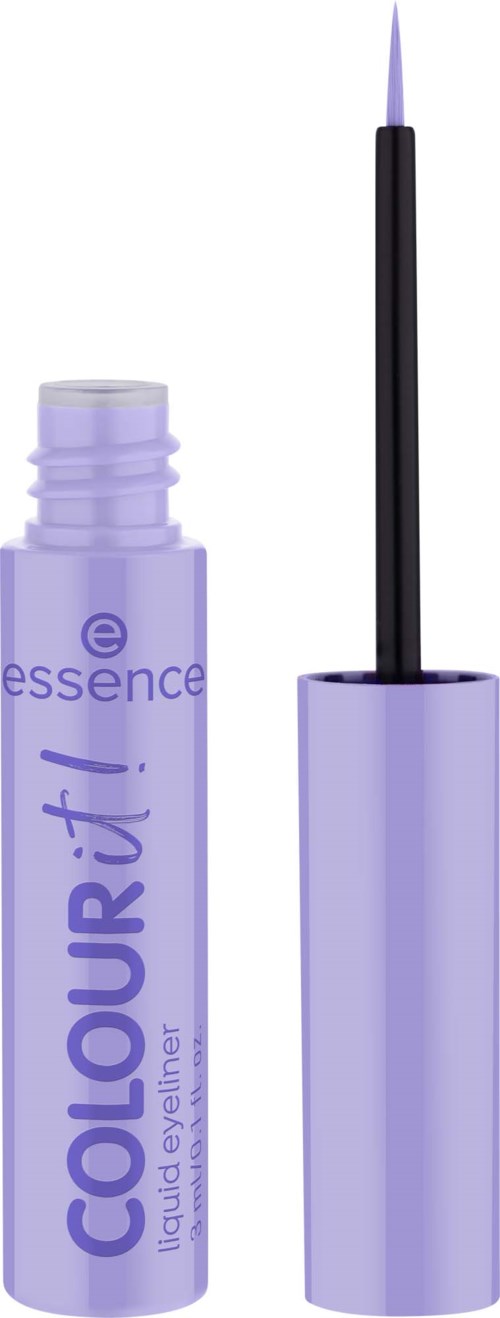 En lila tub med en borste för flytande eyeliner, och locket är borttaget så att borsten och spetsen syns.
