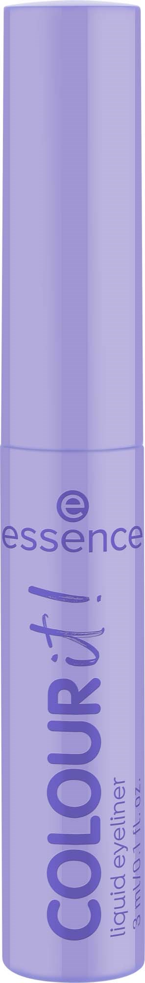 En lila, cylindrisk tub av Essence Colour It flytande eyeliner. Märket och produkttypen är synliga.