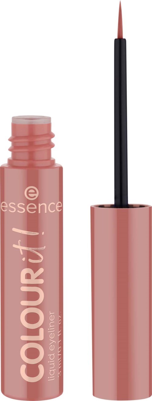 Lipgloss tube met een zwarte applicator en roze verpakking met de tekst Colour It! Essence.