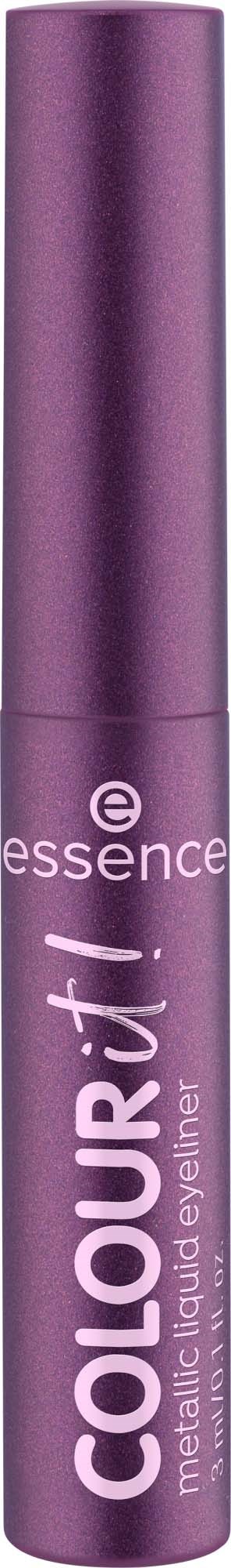 Violetti pyöreä putki, jossa lukee Essence Colour It!, todennäköisesti meikkituote.