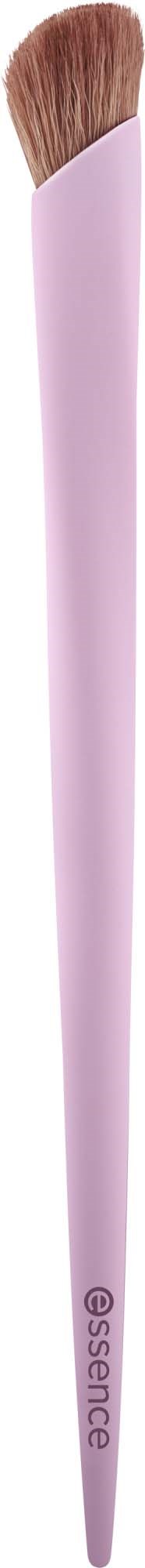 Een roze make-up kwast met ronde kop en zachte haren, met essence label.