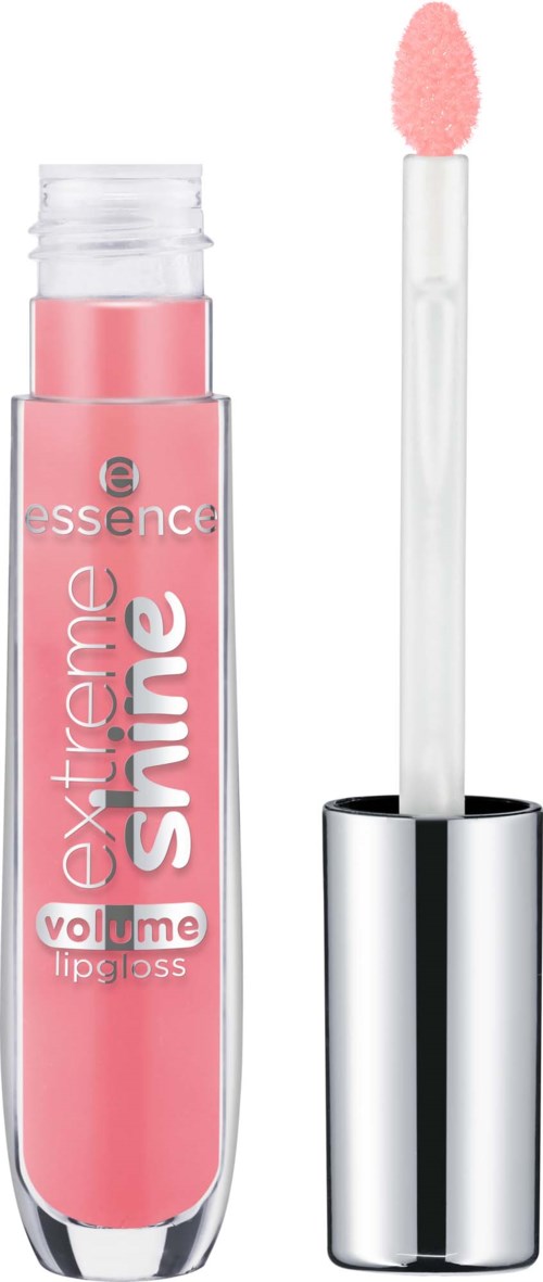 Pink lip gloss in a clear tube with a silver cap, and a white applicator with pink gloss.