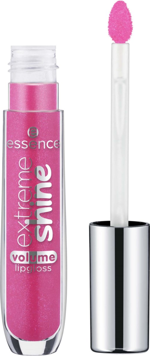 Pink lip gloss with a wand applicator and the label Extreme Shine Volume Lip Gloss.