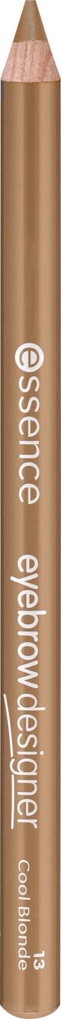 Highlighting a brown eyeliner pencil labeled essence eyebrow designer. Simple and clean design on a black background.