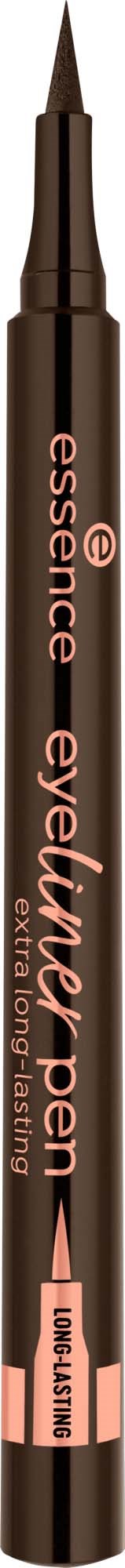 En brun flytande eyelinerpenna med rosa accenter och orden 'eyeliner penna' på den.