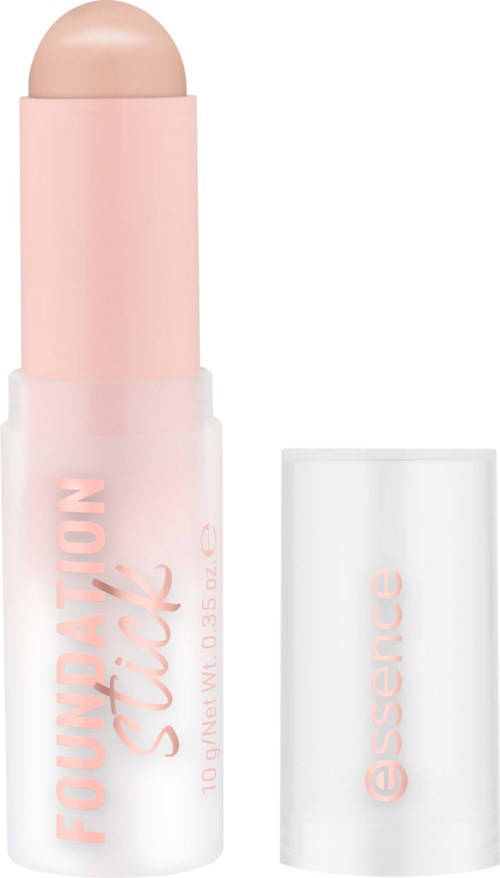 Ein rosa-weißer Stift mit abgerundeter Oberseite, gekennzeichnet als FOUCON/tion stick von essence.