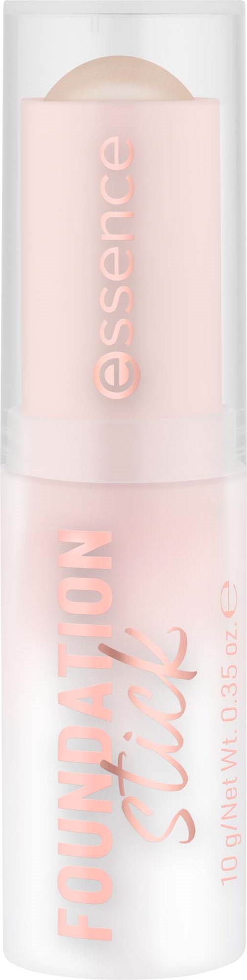 Ein pinkfarbener Lippenbalsam in einer durchsichtigen Hülse mit pinker und weißer Schrift, die foundation stick von essence sagt.