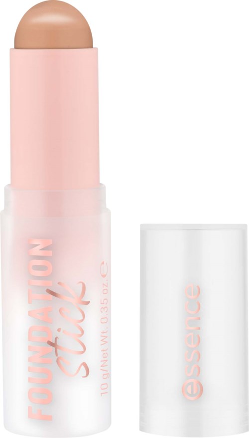Ein rosafarbenes und weißes Stift-Form-Produkt mit beigem oberen Teil und durchsichtigem Deckel mit der Aufschrift essence.