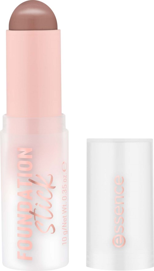 Een stifvormig make-upproduct met roze en bruin, gemarkeerd FOUNTAIN stick en essence.