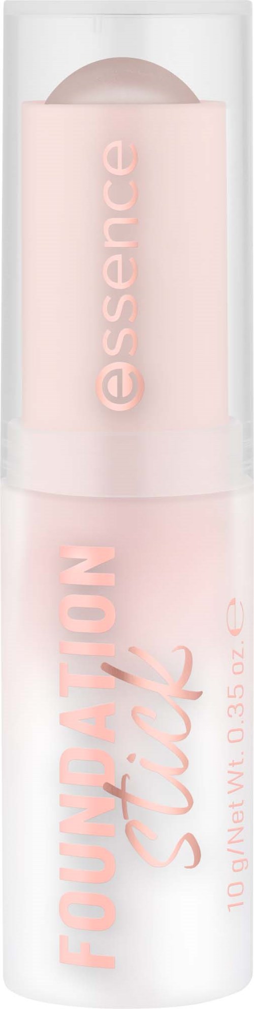 Een zachtroze stick met een doorzichtige dop en roze tekst, gelabeld als make-up-stick van Essence.