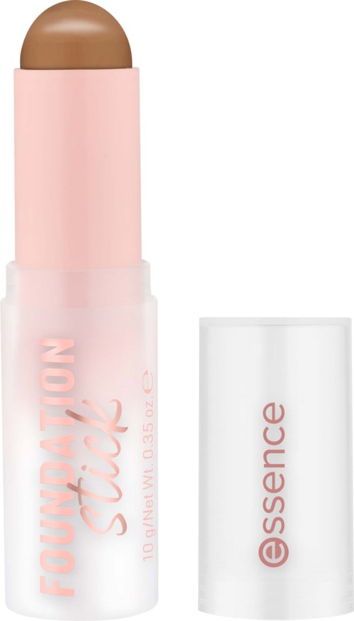 A stick-shaped makeup product with a beige top, pink body, and white cap showing the brand 'essence'.