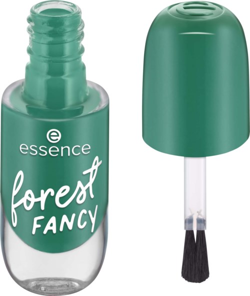A green nail polish bottle with a detachable cap and an attached brush for painting nails.
