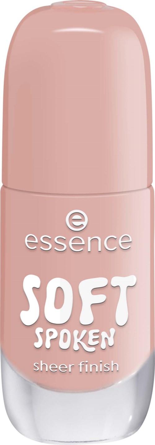 A pink roll-on deodorant labeled essence SOFT SPOKEN sheer finish.