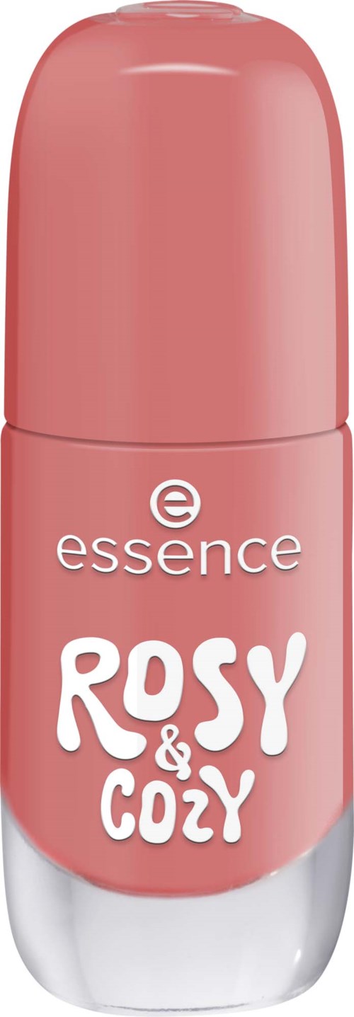 A pink roll-on deodorant with white text saying essence and Rosy & Cozy.