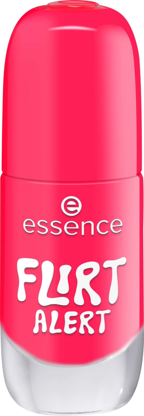 A pink deodorant with the words essence and flirt alert on it.