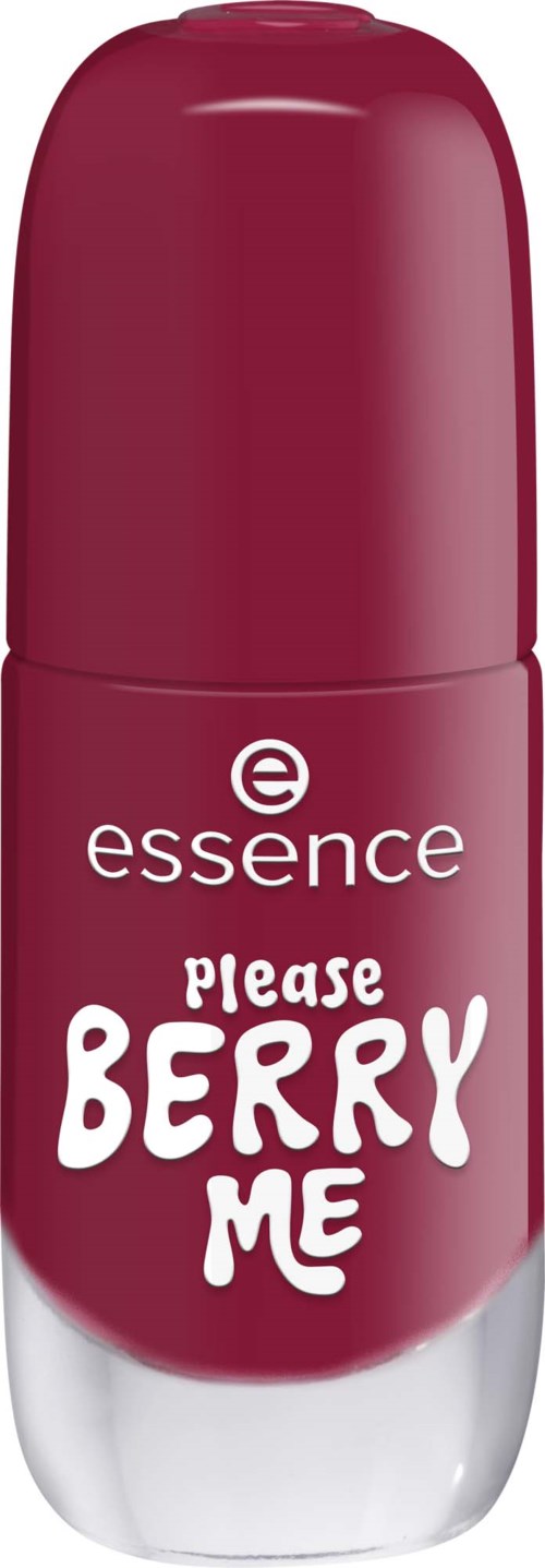 A lipstick tube with a reddish-pink cap and label that says Please Berry Me from Essence.