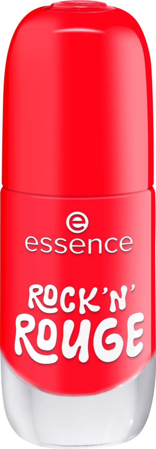 A red and white lip balm tube with the words essence and Rock 'n' Rouge on it.