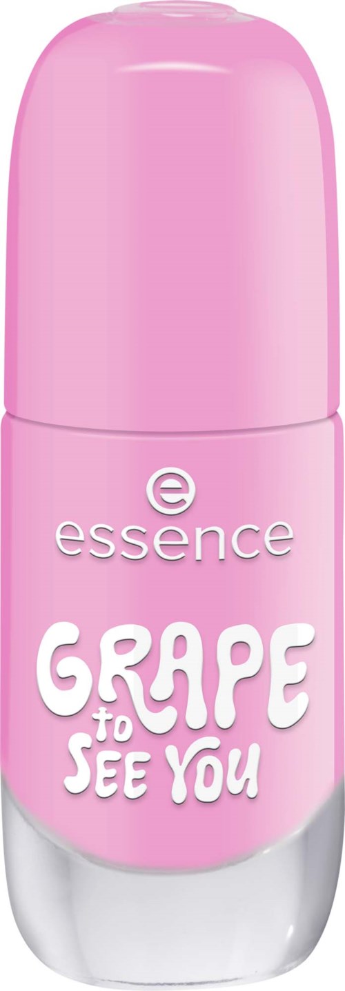 A pink roll-on deodorant with the brand name essence and scent Grape to See You.