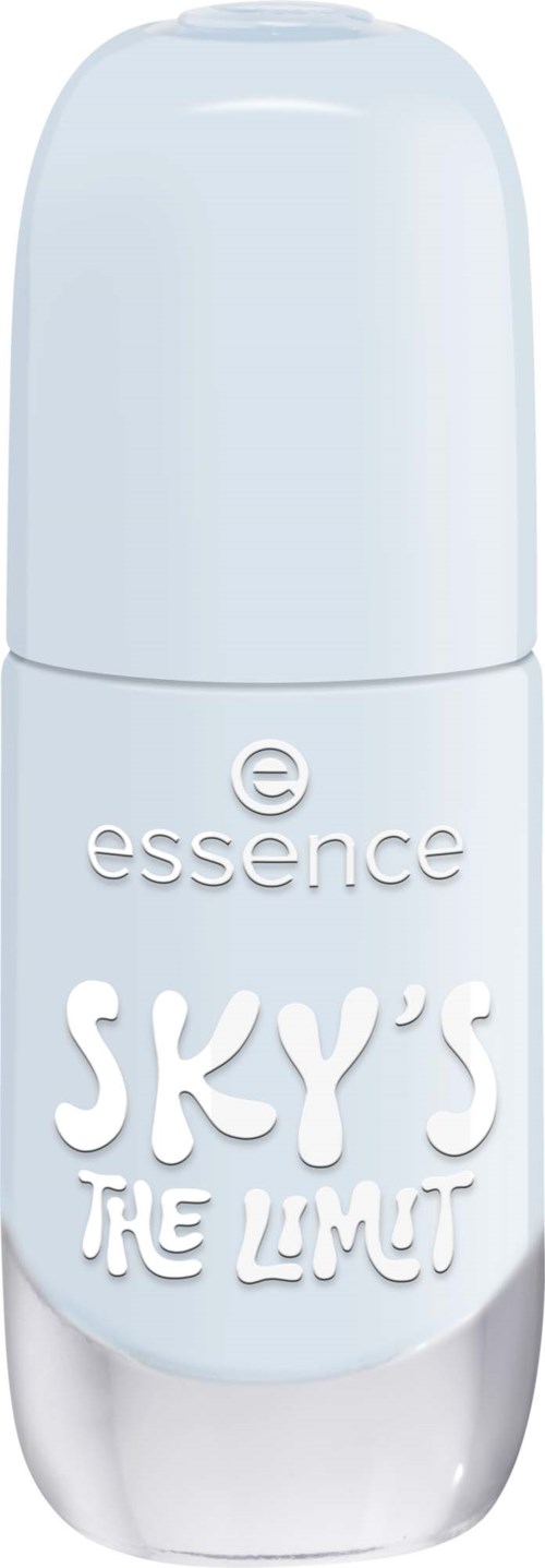 A white spray bottle with text saying Essence Sky's The Limit in large, playful letters.