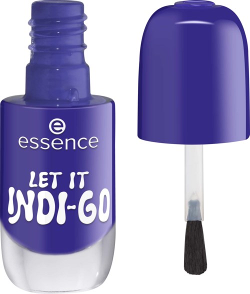 A small purple nail polish bottle with a white logo and text, and a removable cap with a brush.