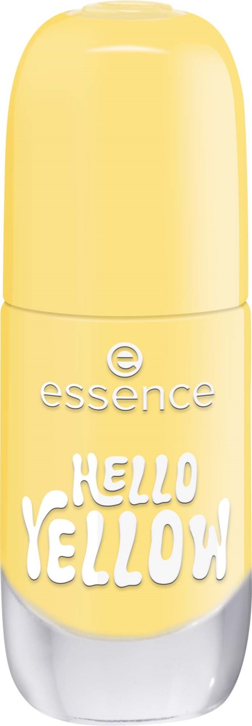 A yellow roll-on container with the label Hello Yellow by Essence. It is smooth and shiny.