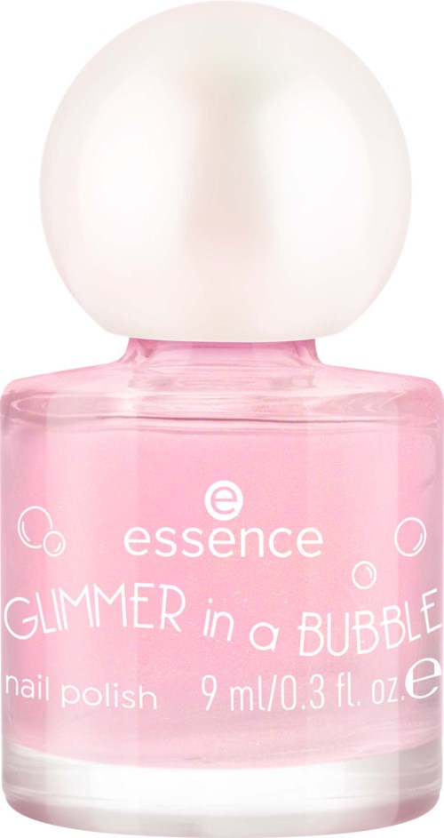 Rosa nagellack med vit lock, märkt GUMMER i bubbelform, och bubblor på flaskan.
