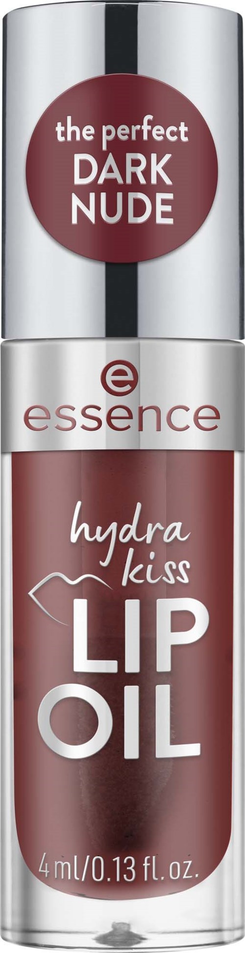 Pieni huulivoidepullo tumman nude-väritarralla ja hopeamutterilla, merkitty nimellä hydra kiss. Täydellinen tumma nude.
