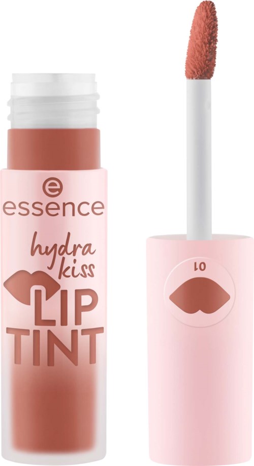 Lip tint bottle with a mirror and a pink cap, showing a lip print and the number 10.