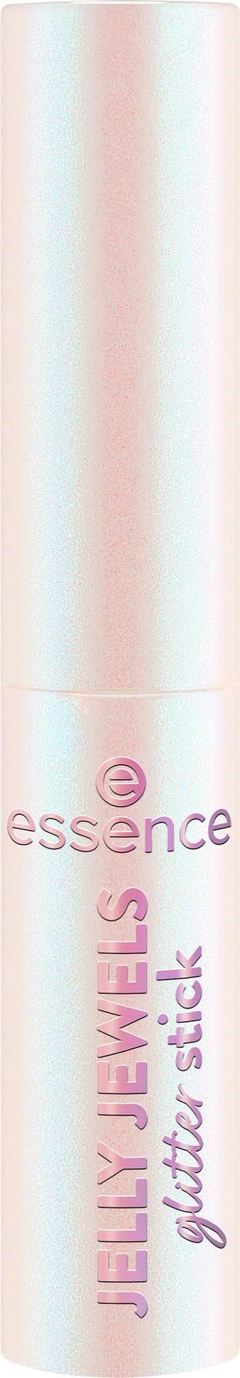 A cylindrical lip gloss with pastel colors and the words Jelly Bellys glitter stick on it.